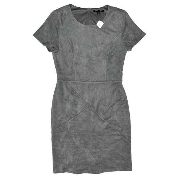 NWT 41 Hawthorn Faux Suede Gray Sheath Paneled Dress Size Medium Office Chic - Picture 7 of 15